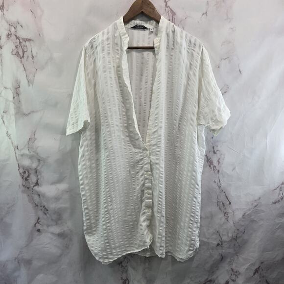 & Other Stories Dress Women 2 XS White Shift Seersucker Striped Button Stockholm - Picture 14 of 15